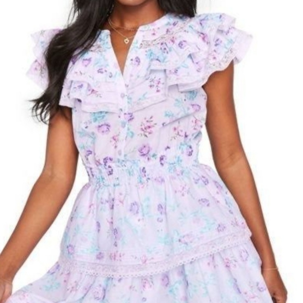 LoveShackFancy Lavender Floral Mini Dress